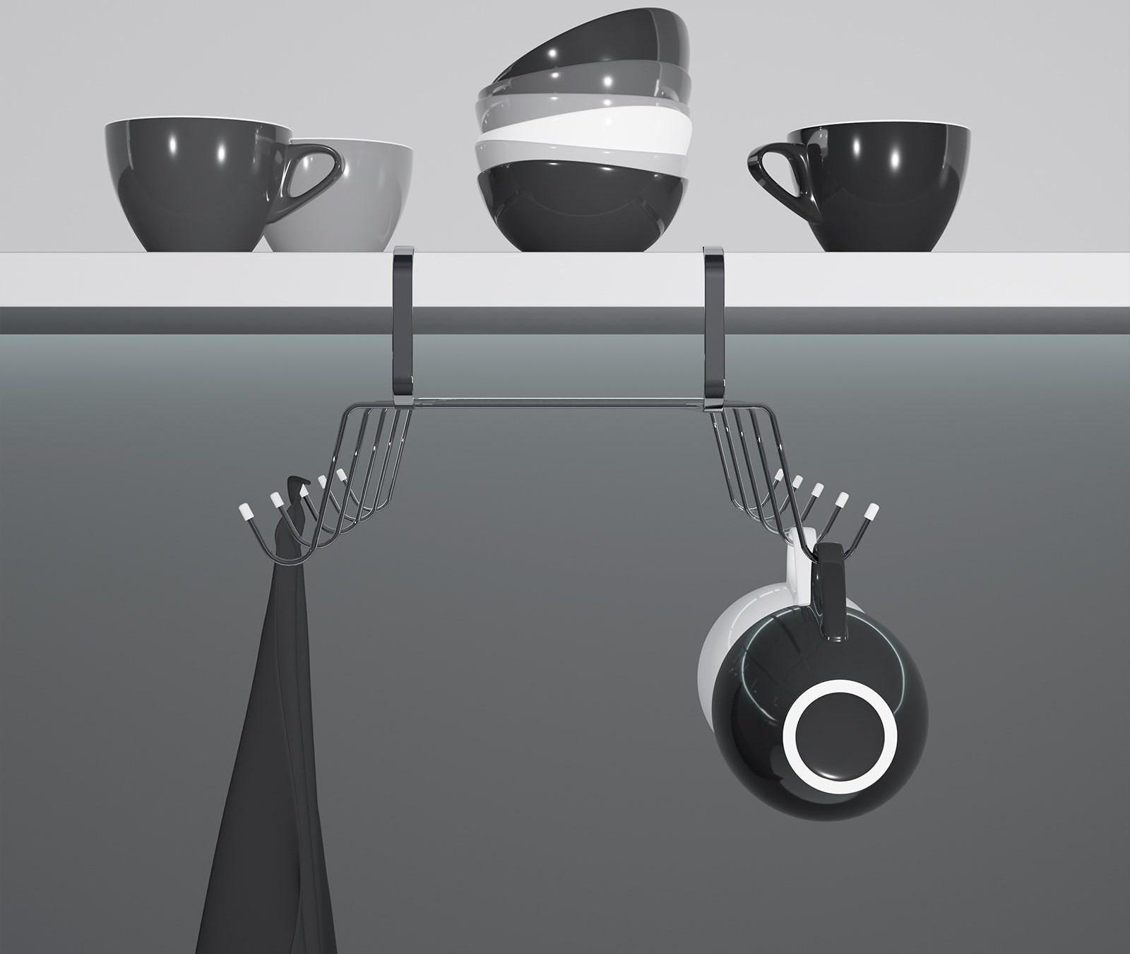 Держатель для кружек подвесной на 10 предметов Доляна, 29×14×8,5 см, цвет серебряный