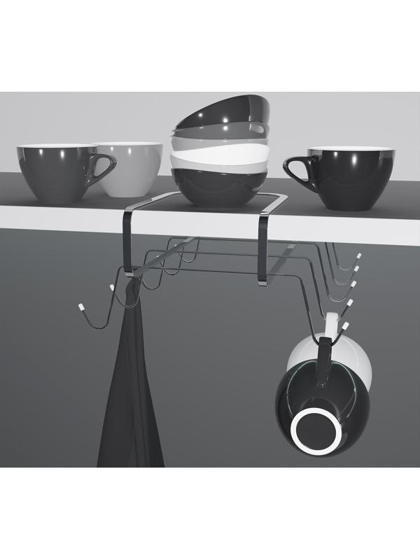 Держатель для кружек подвесной на 10 предметов Доляна, 29×14×8,5 см, цвет серебряный