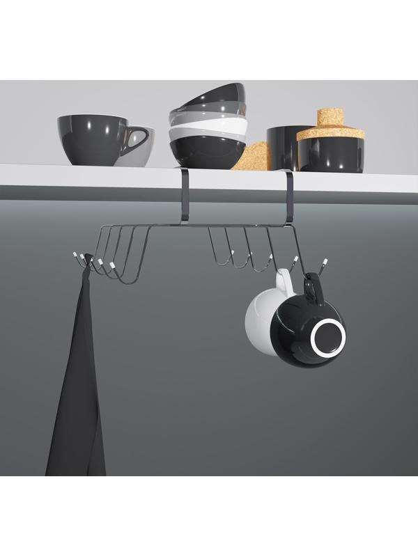 Держатель для кружек подвесной на 10 предметов Доляна, 29×14×8,5 см, цвет серебряный