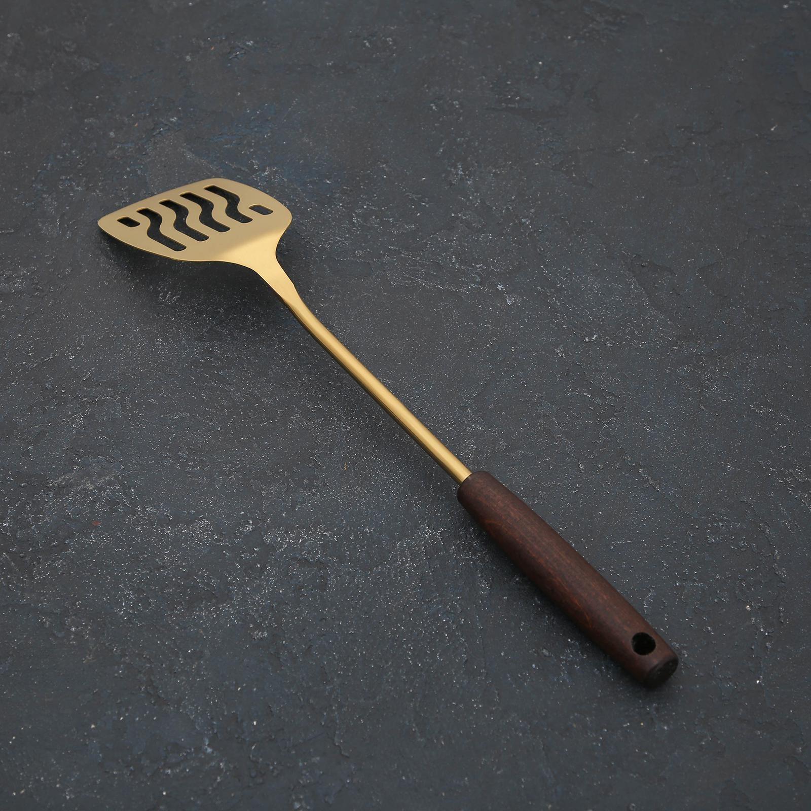 Лопатка из нержавеющей стали с отверстиями «Прайм», h=39,5 см, цвет металла золотой