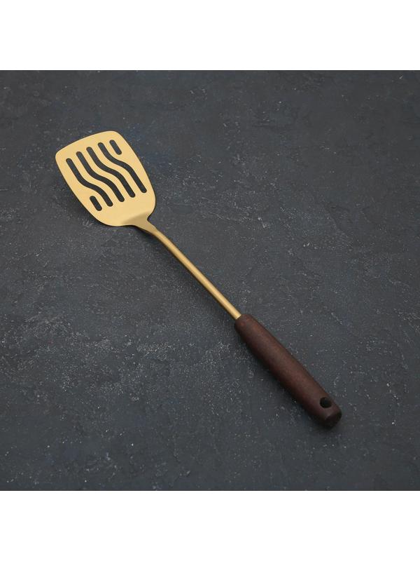 Лопатка из нержавеющей стали с отверстиями «Прайм», h=39,5 см, цвет металла золотой