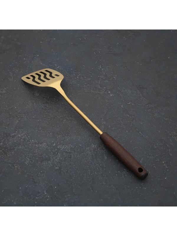 Лопатка из нержавеющей стали с отверстиями «Прайм», h=39,5 см, цвет металла золотой