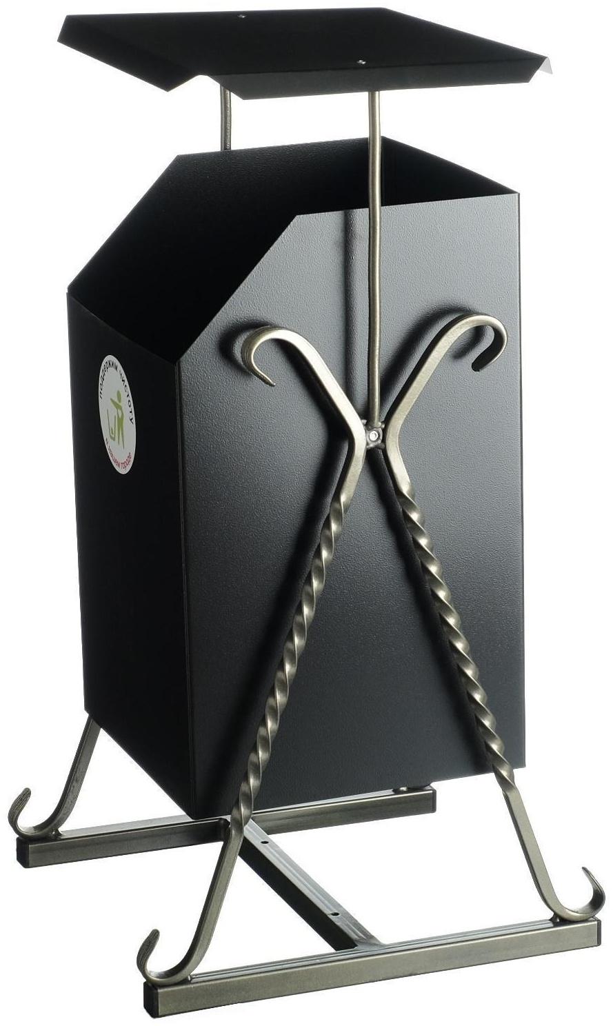 Урна квадратная на гнутых ножках с крышей, 22 л Черная, художественная ковка 2691160