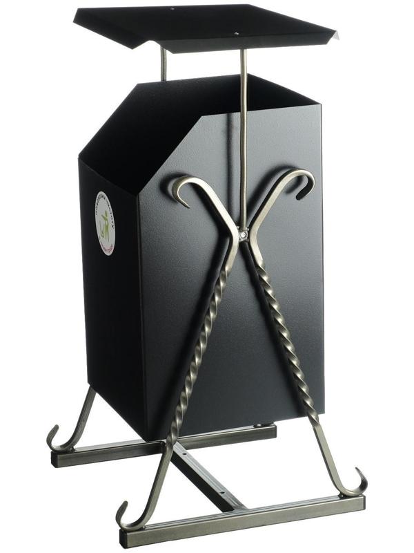 Урна квадратная на гнутых ножках с крышей, 22 л Черная, художественная ковка 2691160