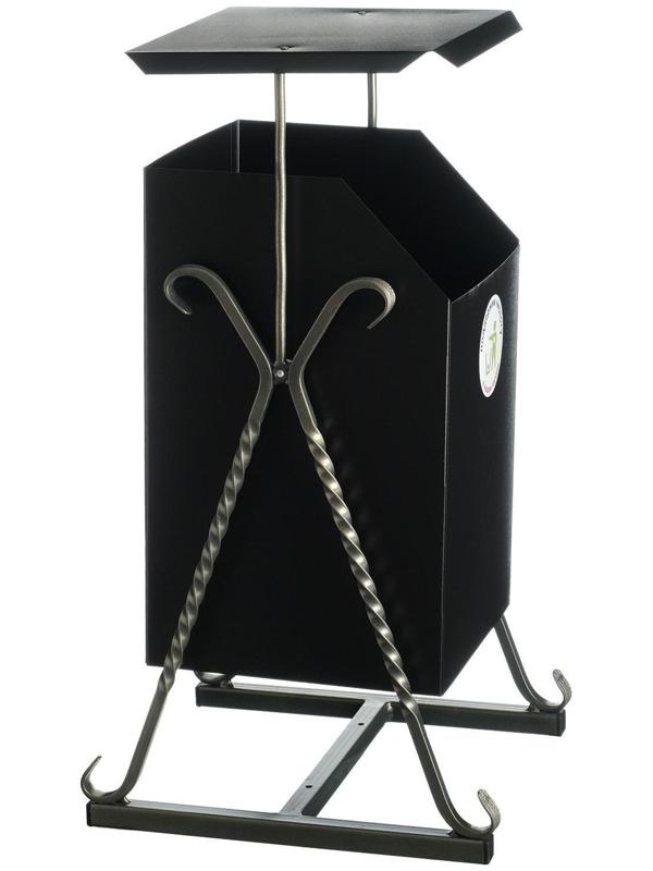 Урна квадратная на гнутых ножках с крышей, 22 л Черная, художественная ковка 2691160