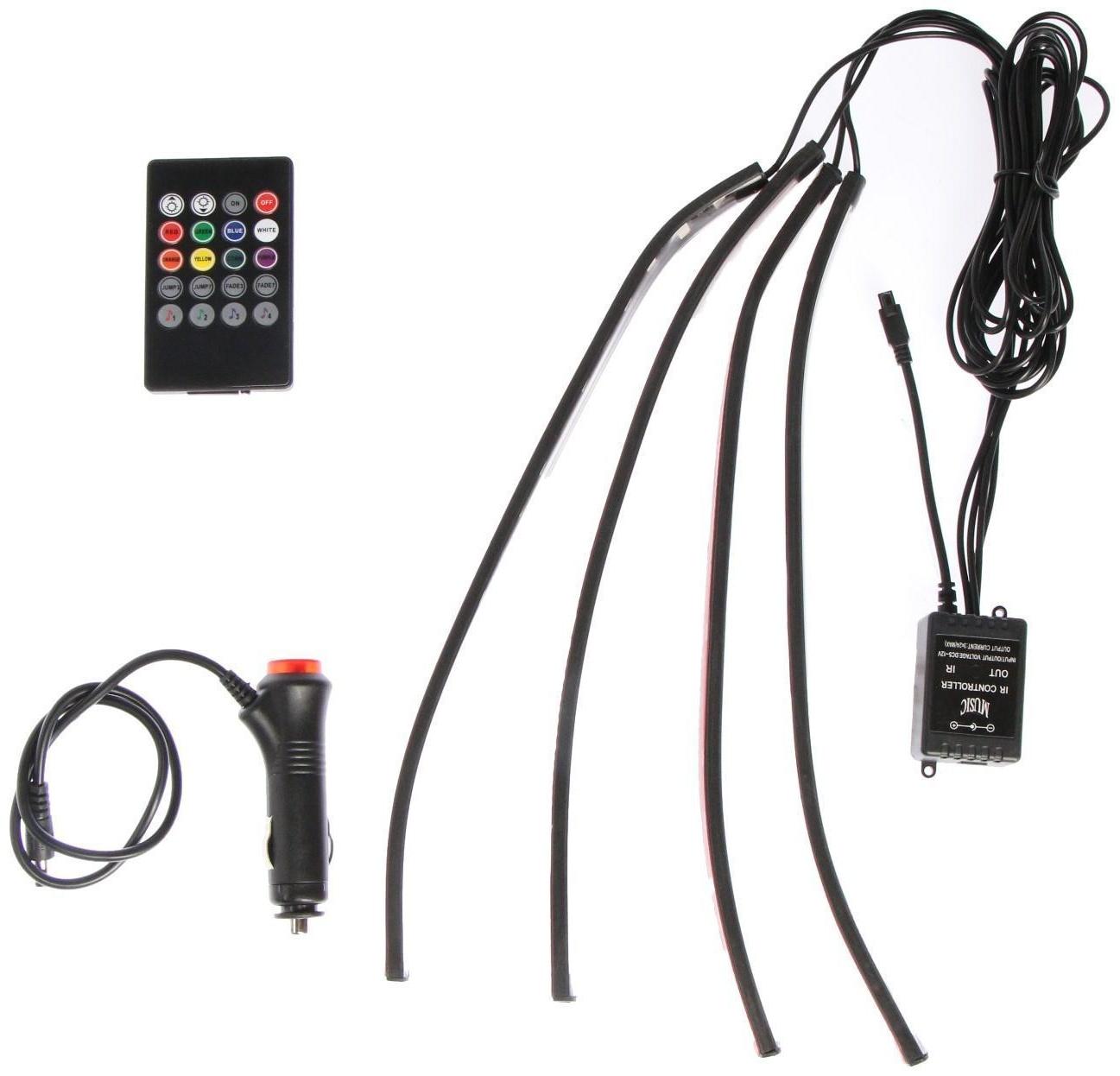 Подсветка салона 18 LED-5050, 32 см, пульт, светомузыка, мультисвет RGB, 4 шт
