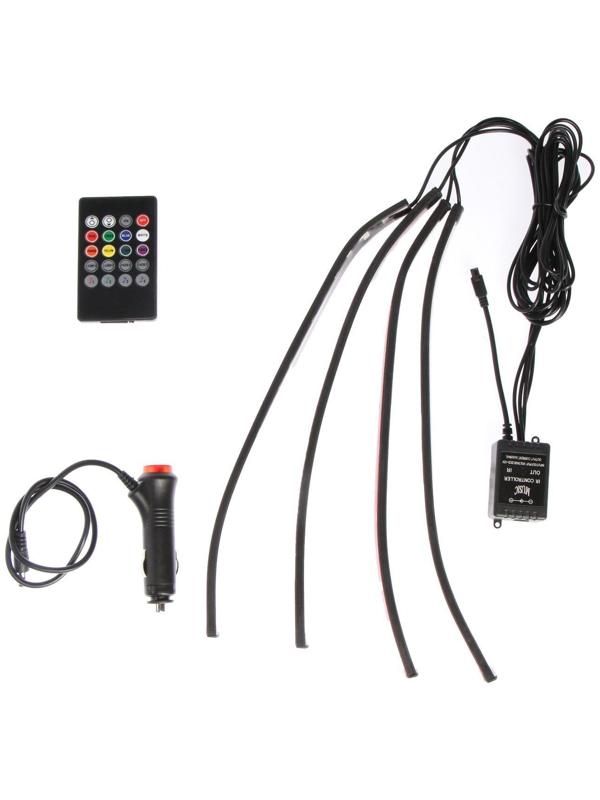 Подсветка салона 18 LED-5050, 32 см, пульт, светомузыка, мультисвет RGB, 4 шт