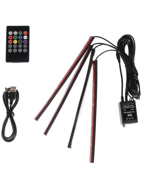 Подсветка салона 9 LED-5050, 14 см, пульт, светомузыка, мультисвет RGB, 4 шт