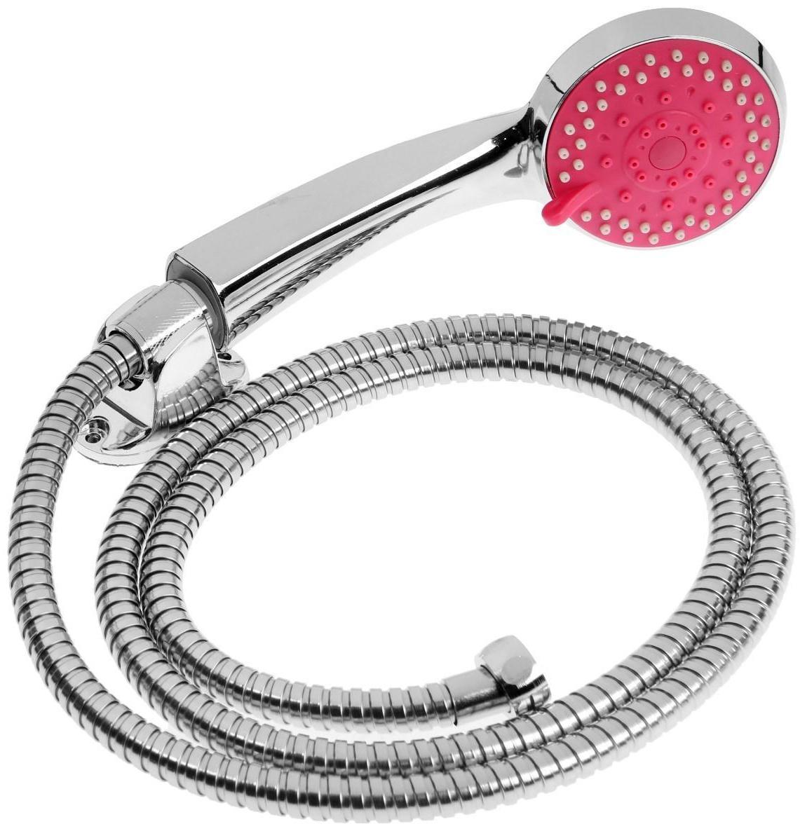 Набор для душа ZEIN Z0805, шланг 150 см, держатель, лейка 5 режимов, розовый/хром