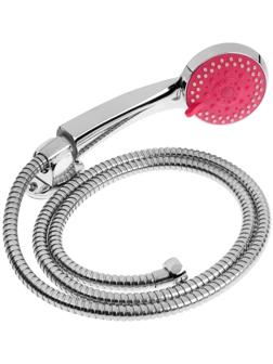 Набор для душа ZEIN Z0805, шланг 150 см, держатель, лейка 5 режимов, розовый/хром
