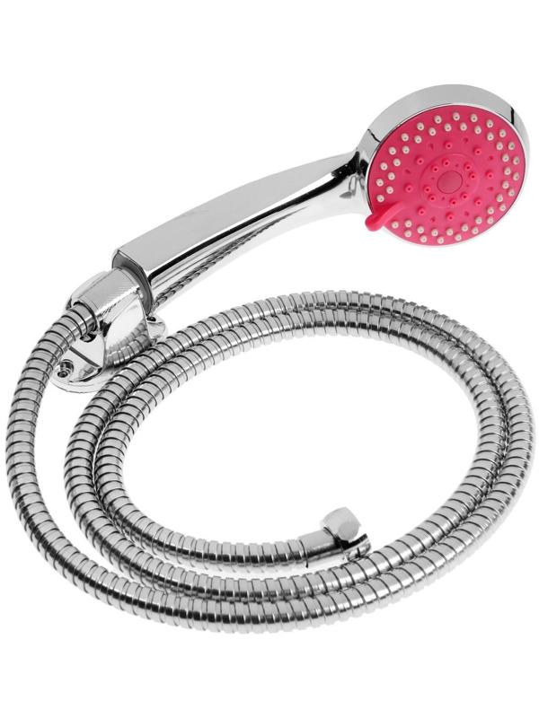 Набор для душа ZEIN Z0805, шланг 150 см, держатель, лейка 5 режимов, розовый/хром