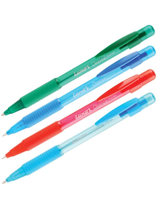 Карандаш механический 0.5 мм, HB, Luxor ClickRite, с ластиком, резиновый упор, микс