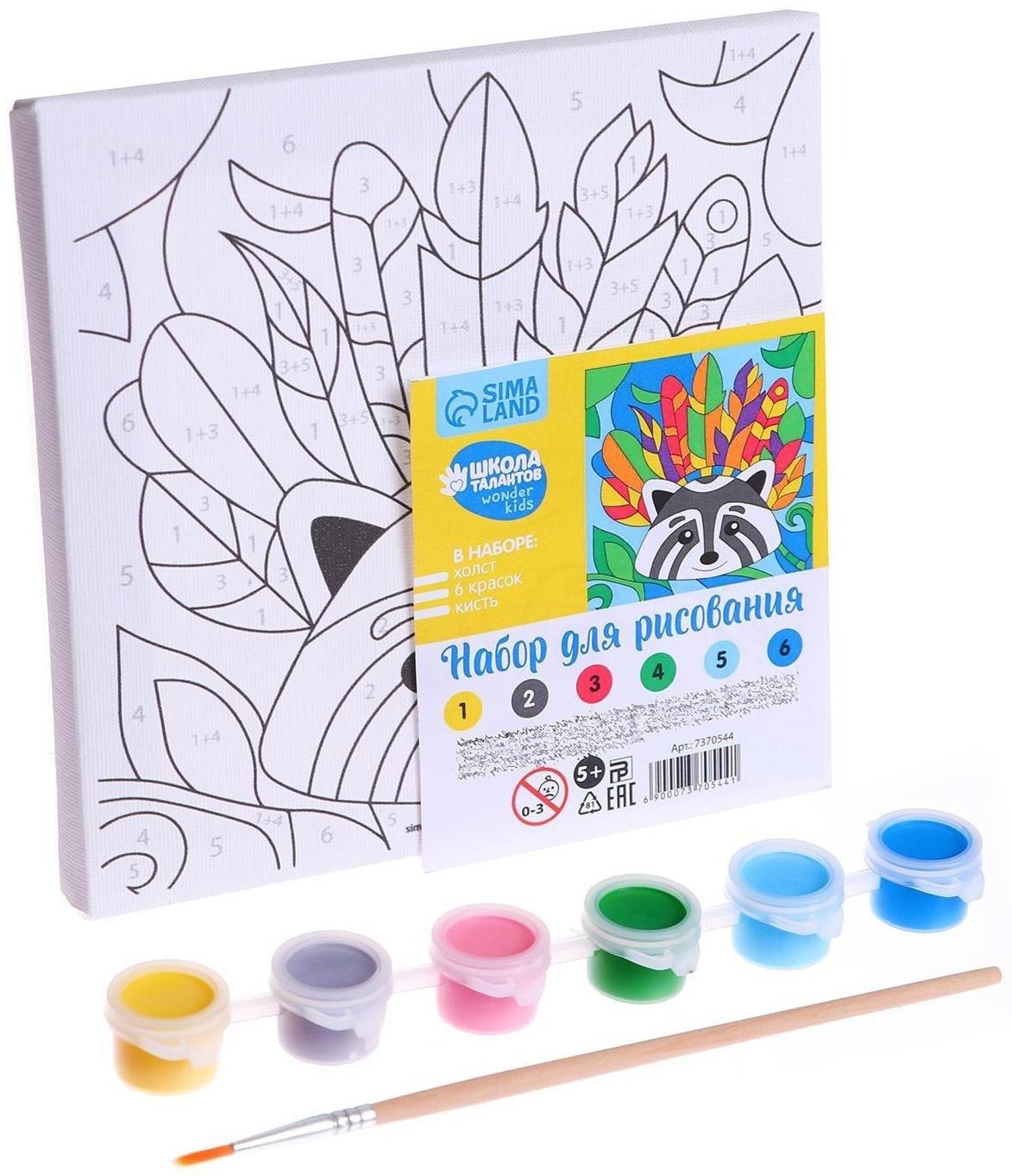 Картина по номерам «Енот в перьях» 15х15 см