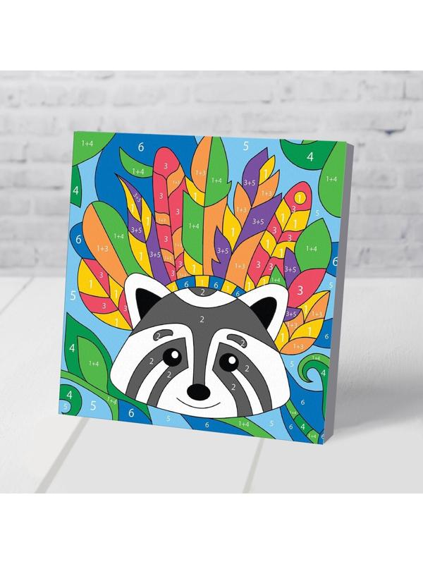 Картина по номерам «Енот в перьях» 15х15 см