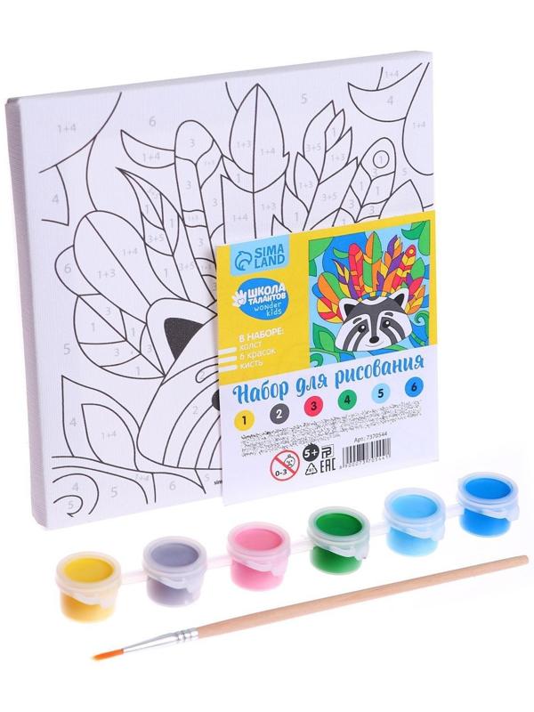 Картина по номерам «Енот в перьях» 15х15 см