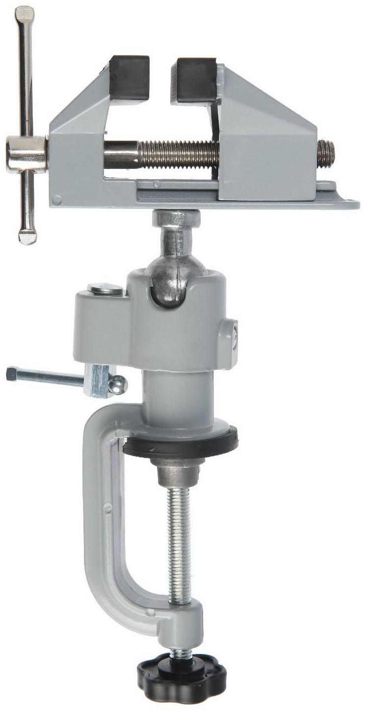 Мини-тиски алюминиевые ТУНДРА, винтовой зажим, поворотный шарнир, 75 мм