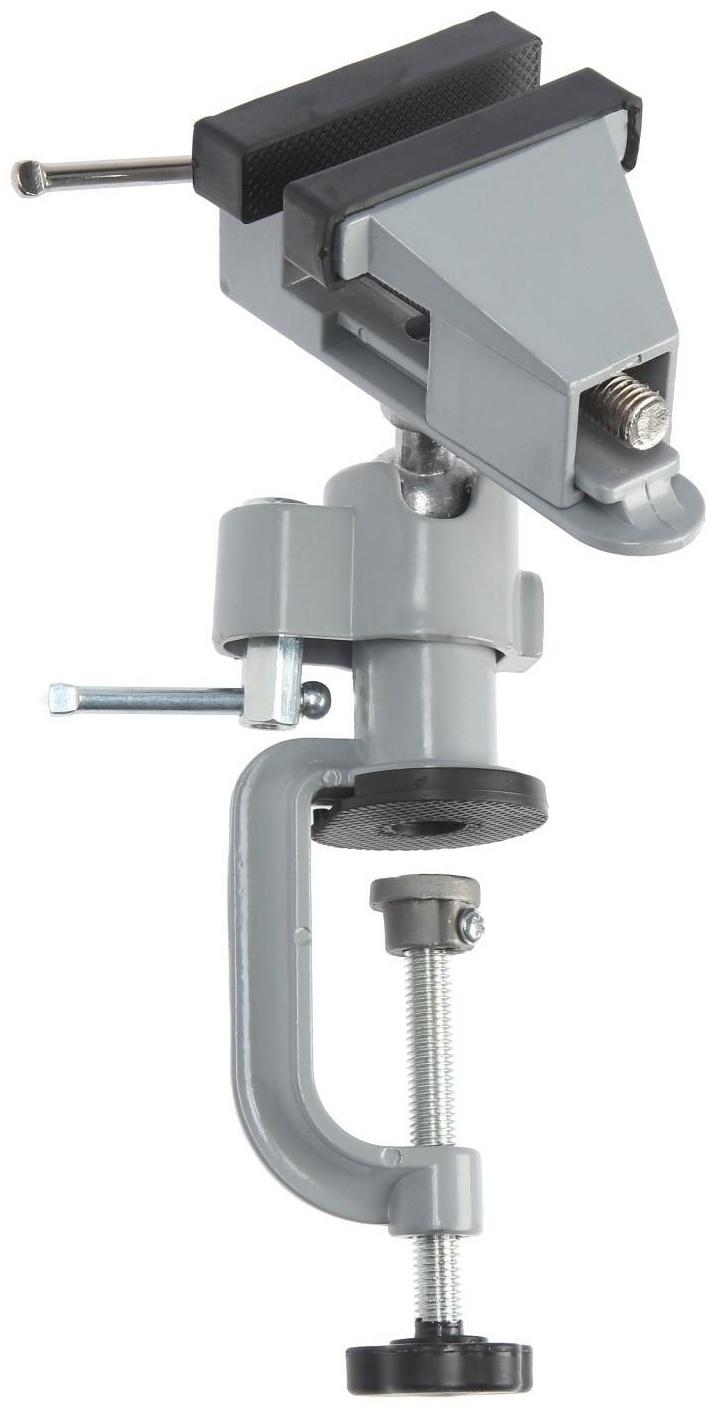Мини-тиски алюминиевые ТУНДРА, винтовой зажим, поворотный шарнир, 75 мм