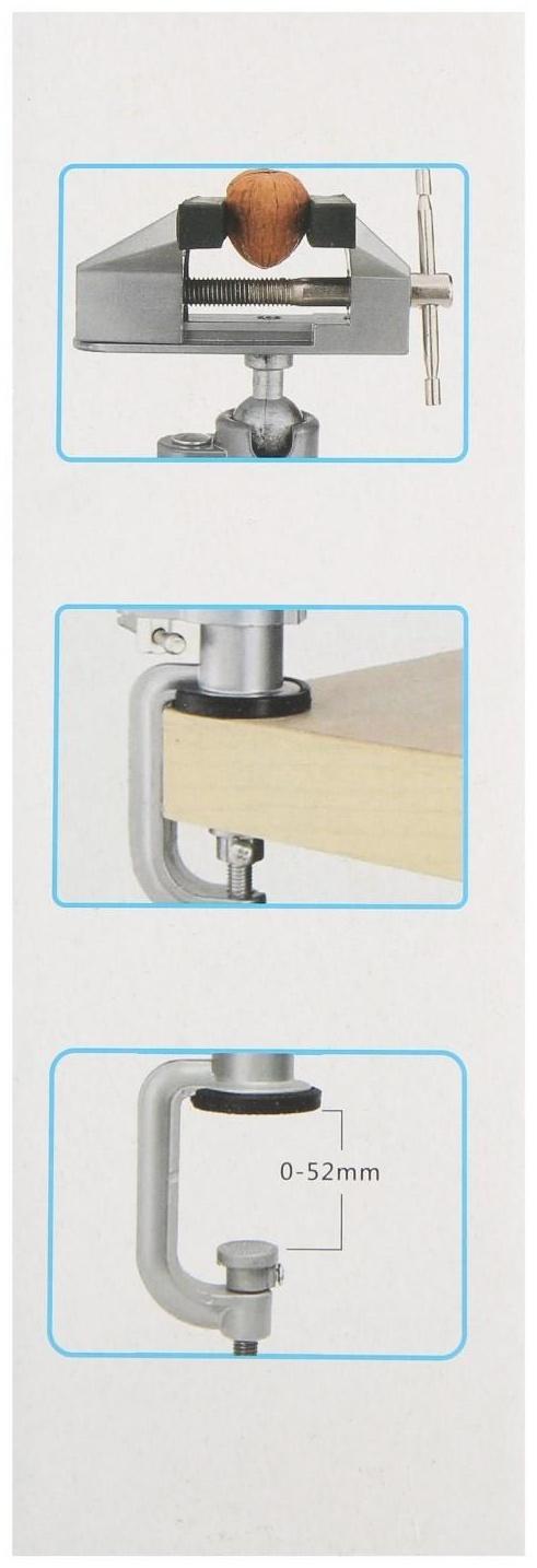 Мини-тиски алюминиевые ТУНДРА, винтовой зажим, поворотный шарнир, 75 мм