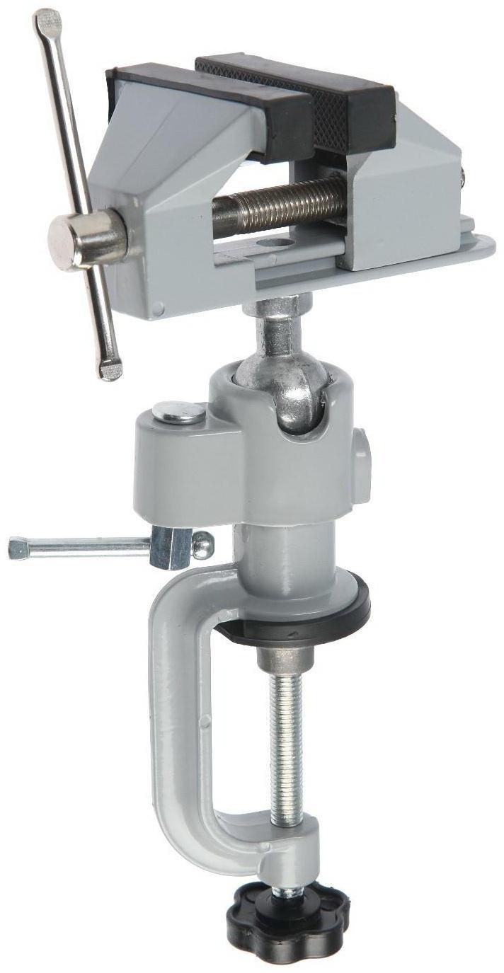 Мини-тиски алюминиевые ТУНДРА, винтовой зажим, поворотный шарнир, 75 мм