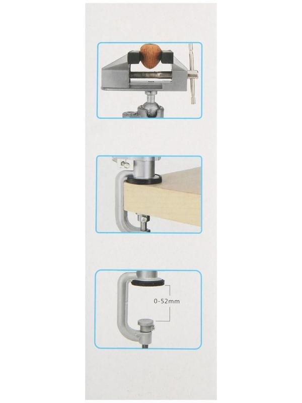 Мини-тиски алюминиевые ТУНДРА, винтовой зажим, поворотный шарнир, 75 мм