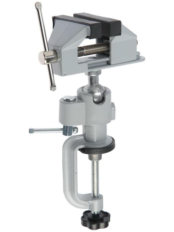 Мини-тиски алюминиевые ТУНДРА, винтовой зажим, поворотный шарнир, 75 мм