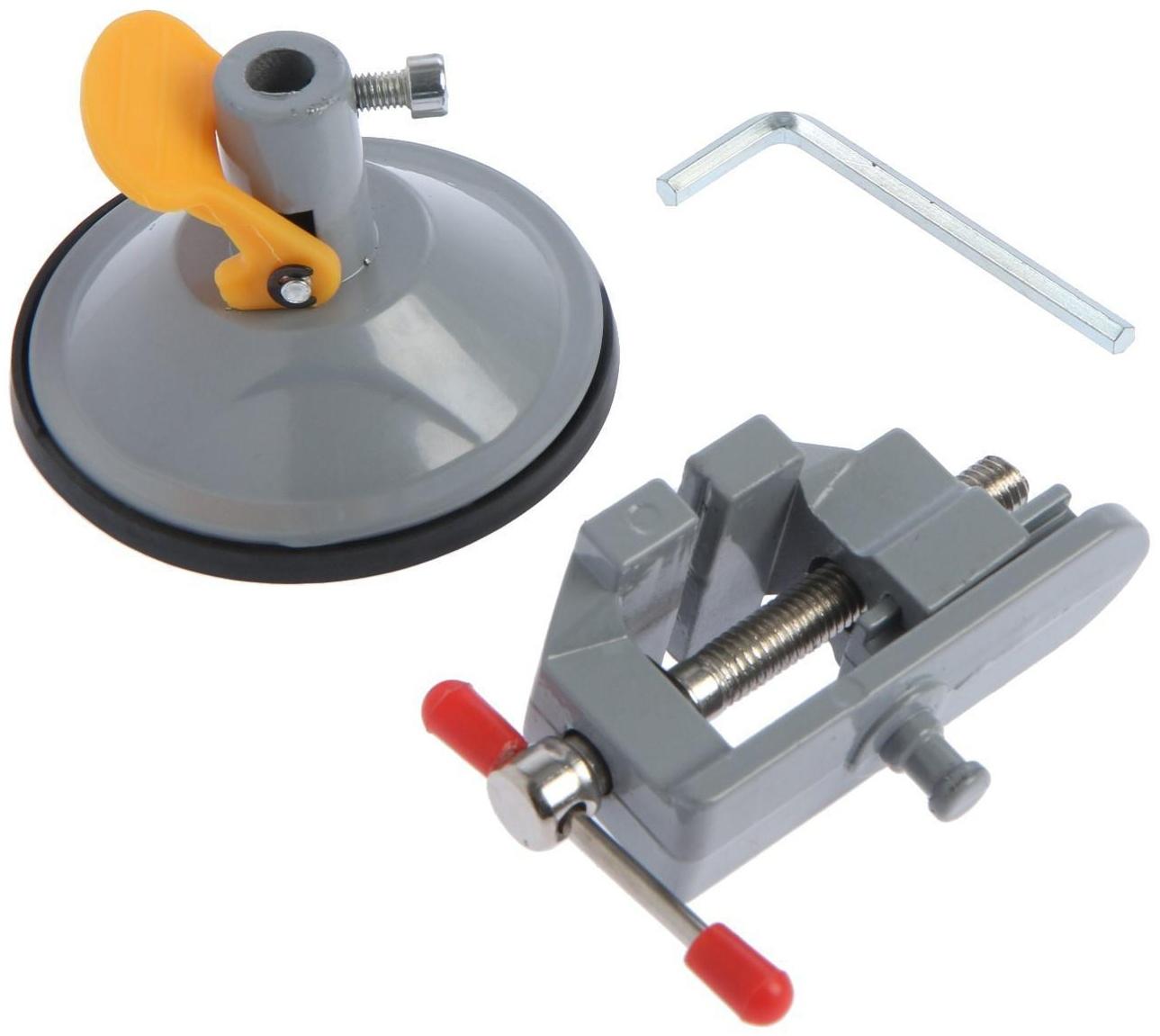 Мини-тиски алюминиевые ТУНДРА, крепление на присоске, поворотные на 180°, 35 мм