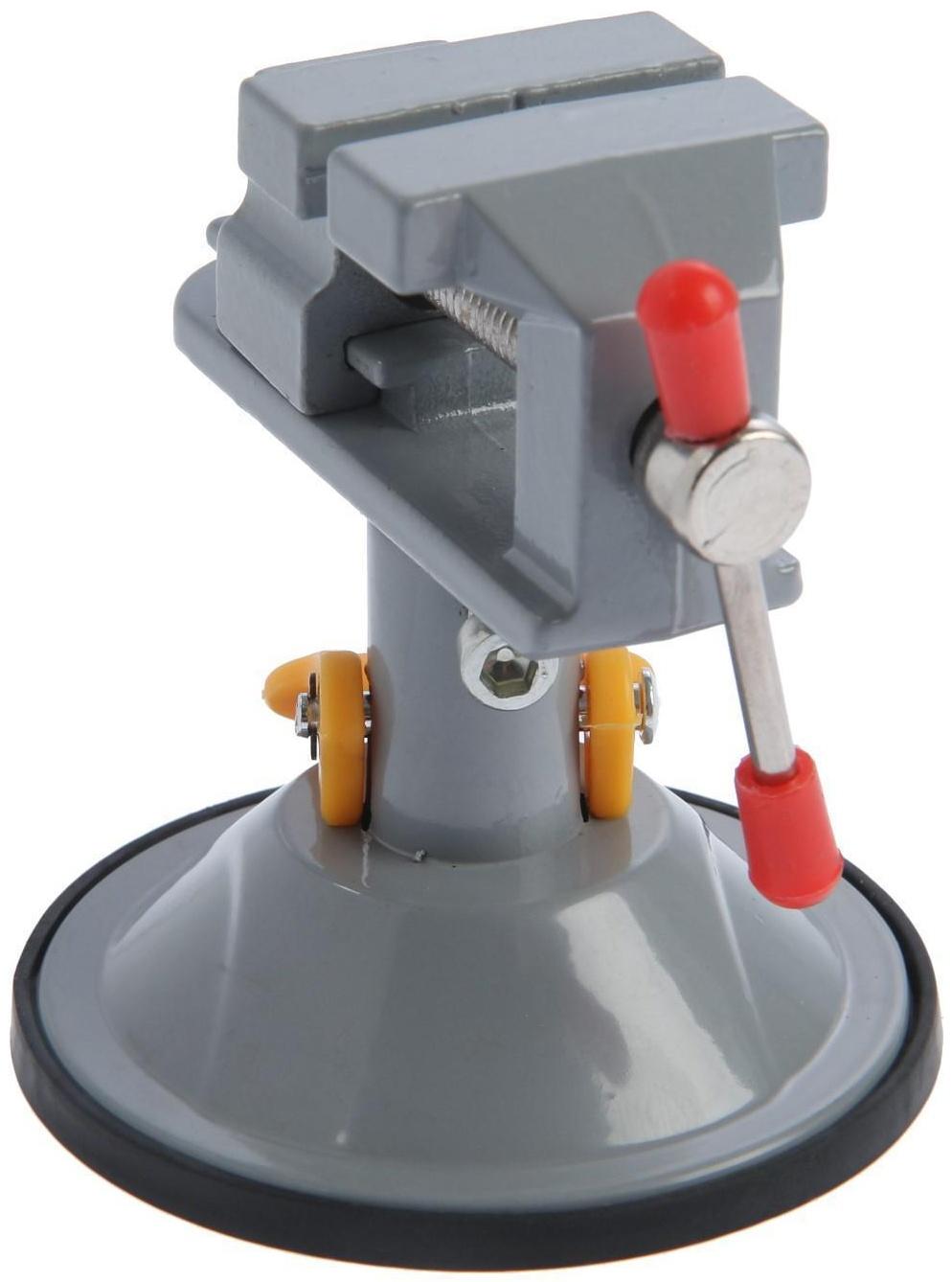 Мини-тиски алюминиевые ТУНДРА, крепление на присоске, поворотные на 180°, 35 мм