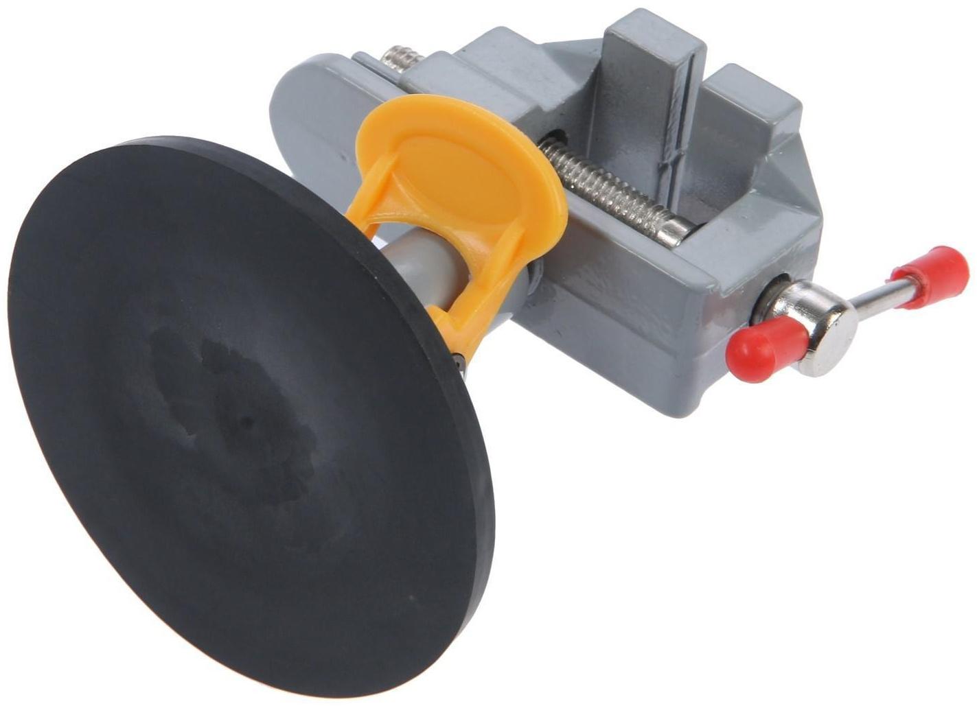 Мини-тиски алюминиевые ТУНДРА, крепление на присоске, поворотные на 180°, 35 мм