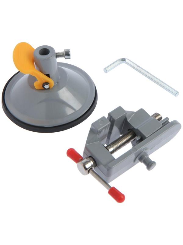 Мини-тиски алюминиевые ТУНДРА, крепление на присоске, поворотные на 180°, 35 мм