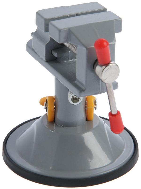 Мини-тиски алюминиевые ТУНДРА, крепление на присоске, поворотные на 180°, 35 мм