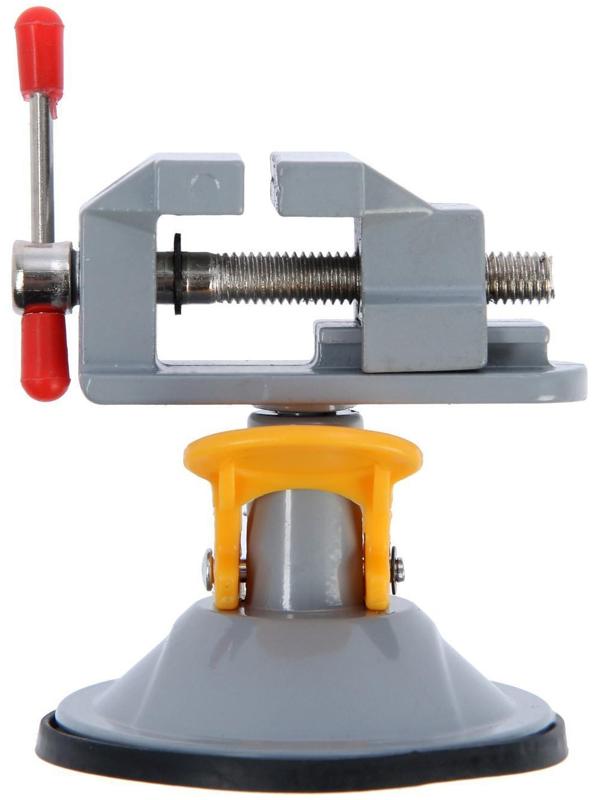 Мини-тиски алюминиевые ТУНДРА, крепление на присоске, поворотные на 180°, 35 мм