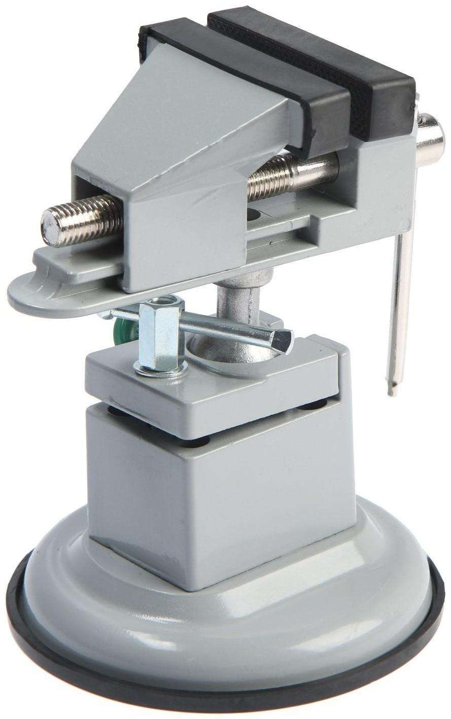 Мини-тиски алюминиевые ТУНДРА, усиленное крепление на присоске, поворотный шарнир, 75 мм