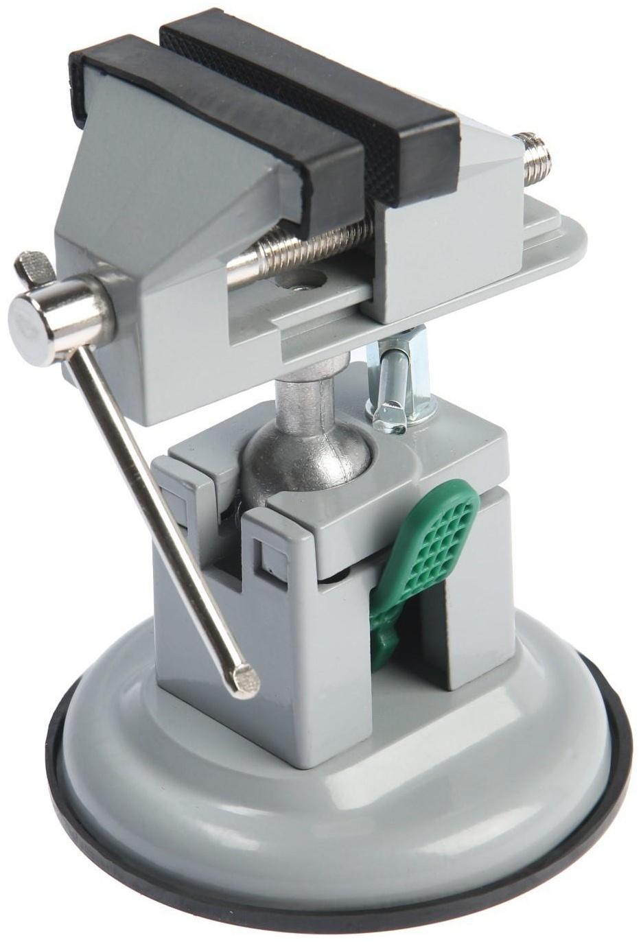 Мини-тиски алюминиевые ТУНДРА, усиленное крепление на присоске, поворотный шарнир, 75 мм