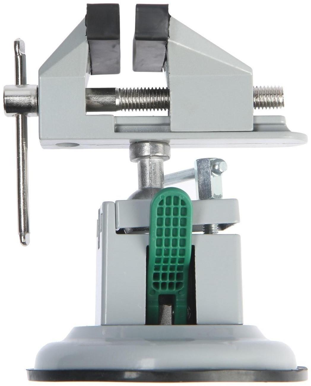 Мини-тиски алюминиевые ТУНДРА, усиленное крепление на присоске, поворотный шарнир, 75 мм