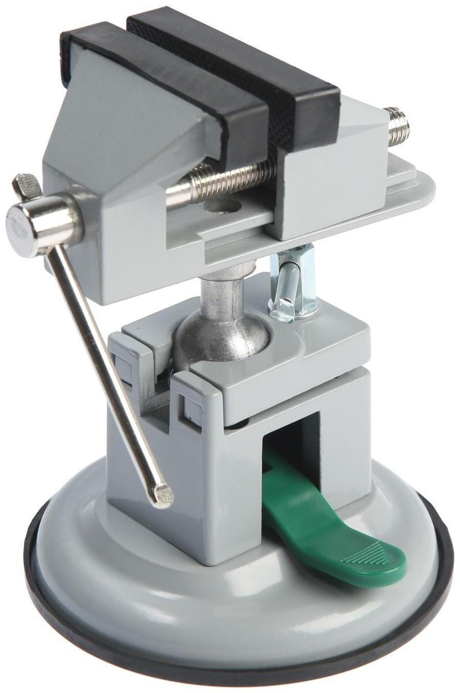 Мини-тиски алюминиевые ТУНДРА, усиленное крепление на присоске, поворотный шарнир, 75 мм