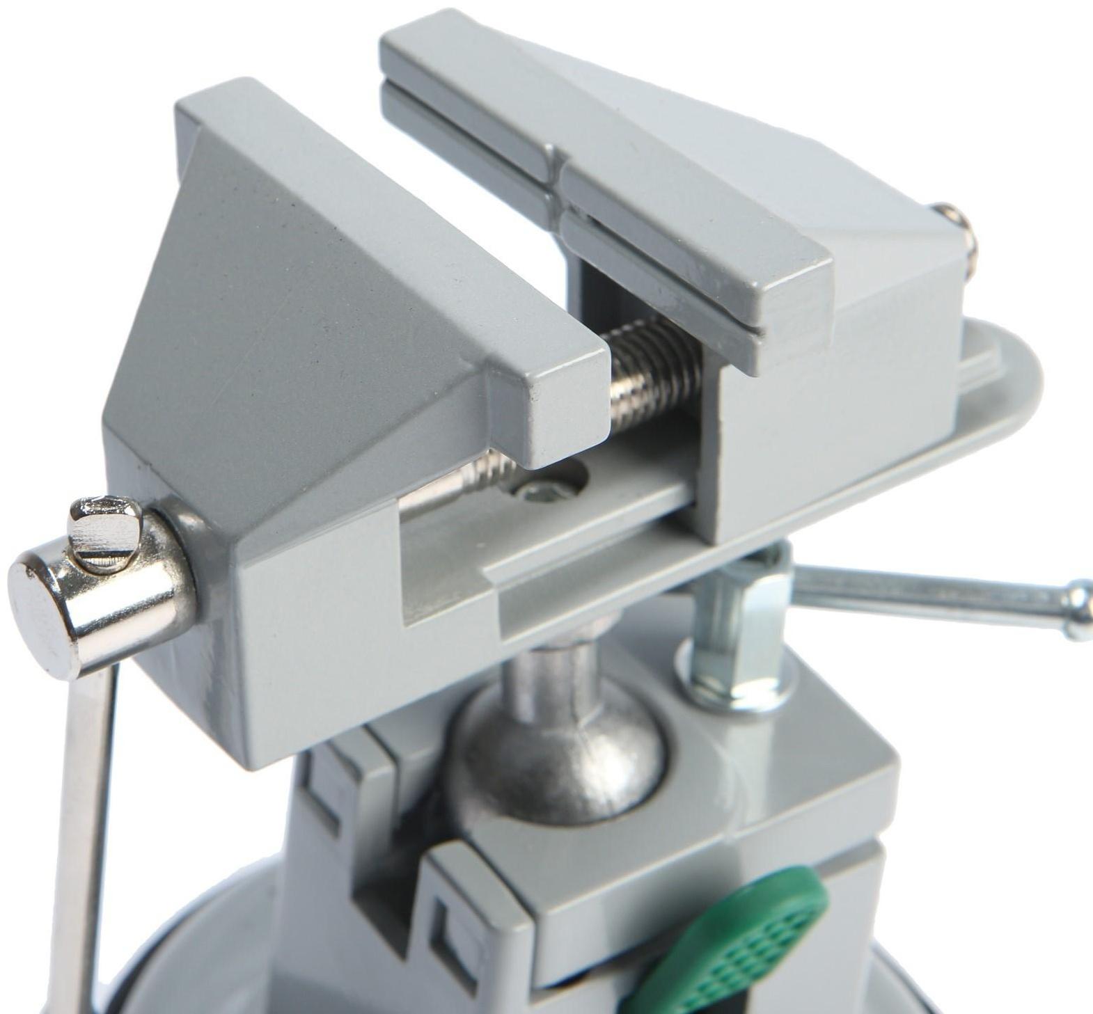 Мини-тиски алюминиевые ТУНДРА, усиленное крепление на присоске, поворотный шарнир, 75 мм