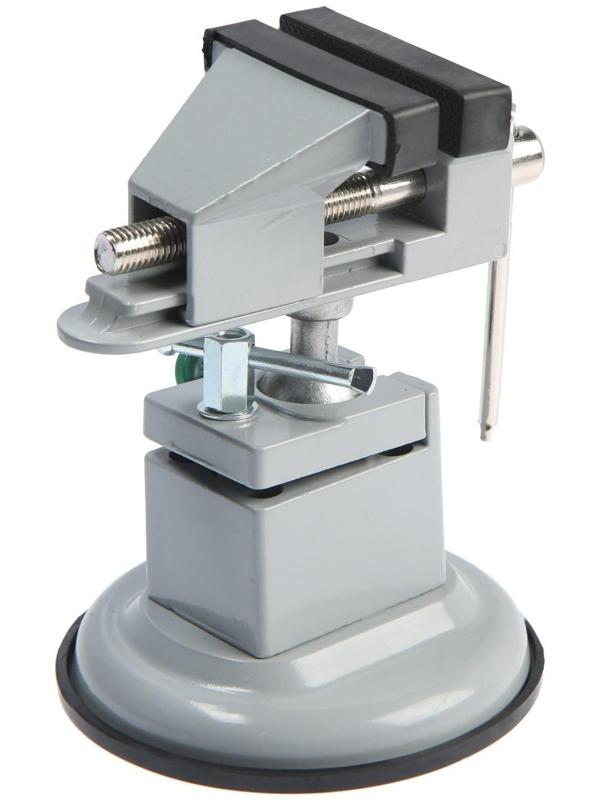 Мини-тиски алюминиевые ТУНДРА, усиленное крепление на присоске, поворотный шарнир, 75 мм
