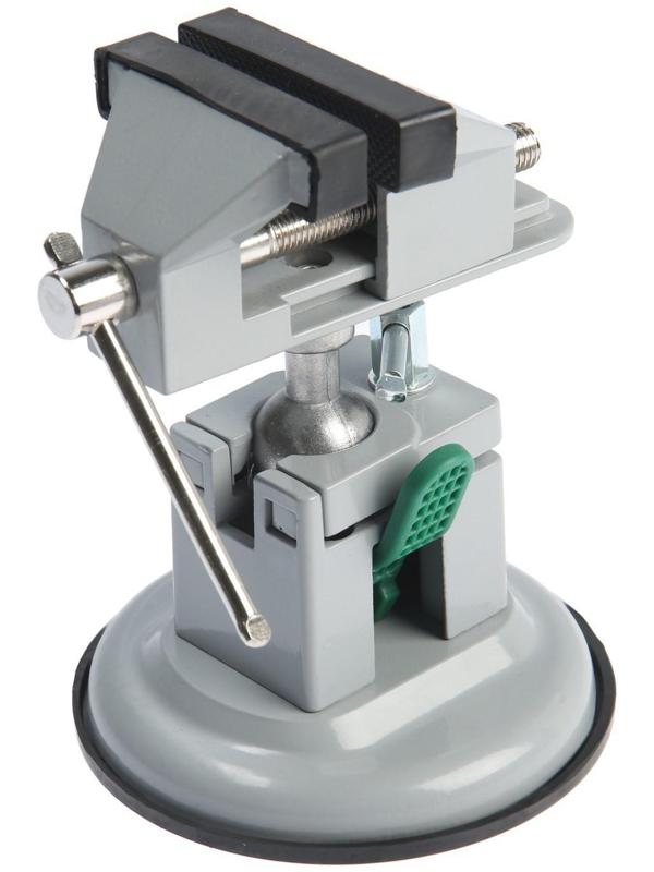 Мини-тиски алюминиевые ТУНДРА, усиленное крепление на присоске, поворотный шарнир, 75 мм