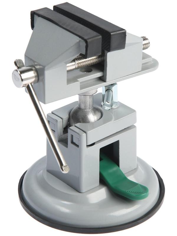 Мини-тиски алюминиевые ТУНДРА, усиленное крепление на присоске, поворотный шарнир, 75 мм