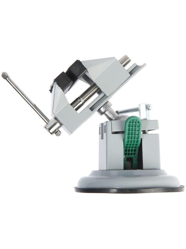 Мини-тиски алюминиевые ТУНДРА, усиленное крепление на присоске, поворотный шарнир, 75 мм