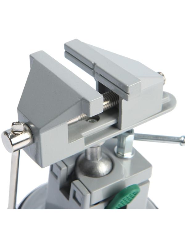 Мини-тиски алюминиевые ТУНДРА, усиленное крепление на присоске, поворотный шарнир, 75 мм