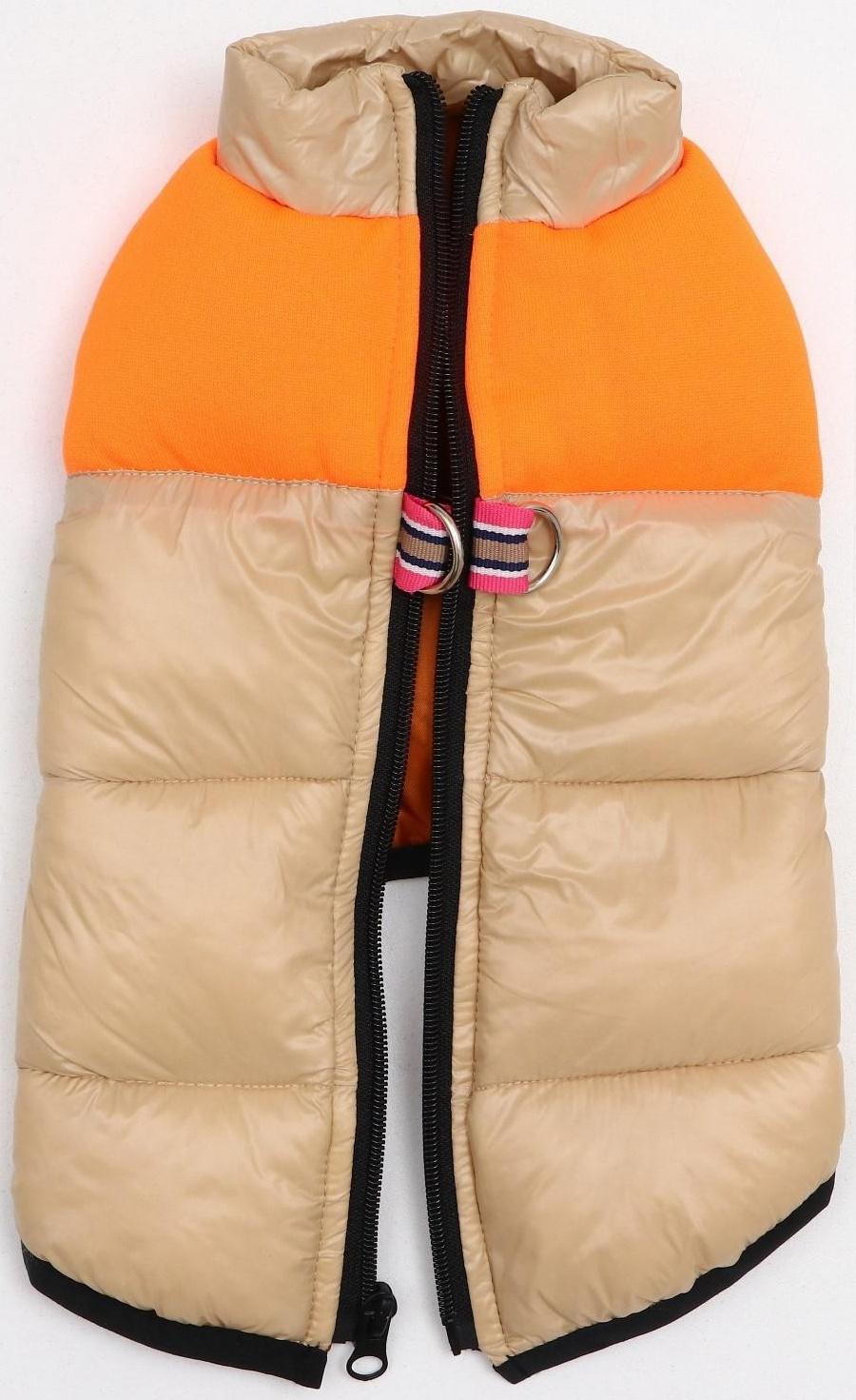 Куртка для собак на молнии, размер 14 (ДС 32 см, ОГ 42 см, ОШ 31 см), бежевая с оранжевым