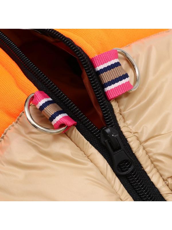 Куртка для собак на молнии, размер 14 (ДС 32 см, ОГ 42 см, ОШ 31 см), бежевая с оранжевым