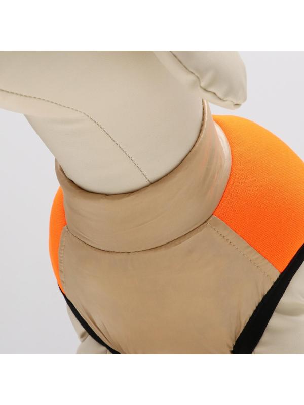 Куртка для собак на молнии, размер 14 (ДС 32 см, ОГ 42 см, ОШ 31 см), бежевая с оранжевым