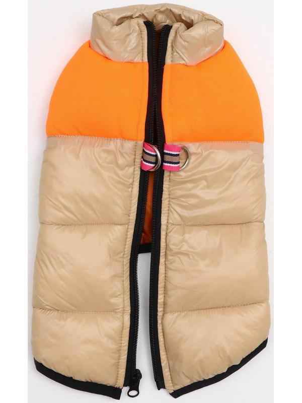 Куртка для собак на молнии, размер 18 (ДС 40 см, ОГ 50 см, ОШ 38 см), бежевая с оранжевым