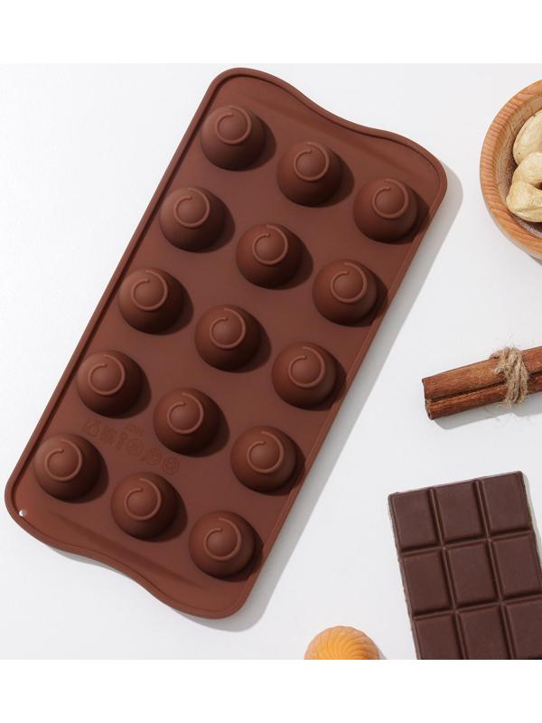 Форма для льда и кондитерских украшений Доляна «Рондо», 21×10,5×3 см, силикон, 15 ячеек, цвет шоколадный