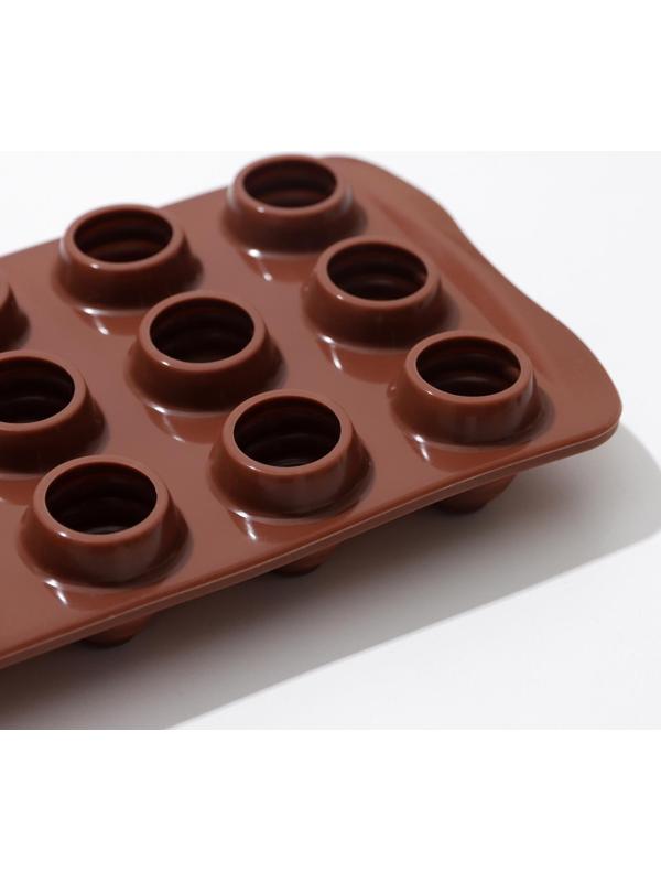 Форма для льда и кондитерских украшений Доляна «Рондо», 21×10,5×3 см, силикон, 15 ячеек, цвет шоколадный