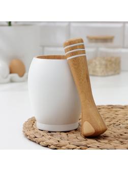 Ступка с толкушкой Heaven, 200 мл, ступка d=8 см, h=12 см, толкушка h=12 см, d=2 см, d=4 см, бамбук