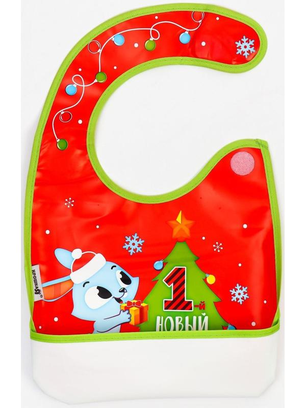 Нагрудник «Зайка: 1 Новый год» непромокаемый на липучке, ПВХ, новогодняя подарочная упаковка