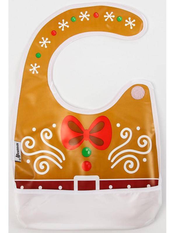 Нагрудник «Пряник» непромокаемый на липучке, новогодняя подарочная упаковка